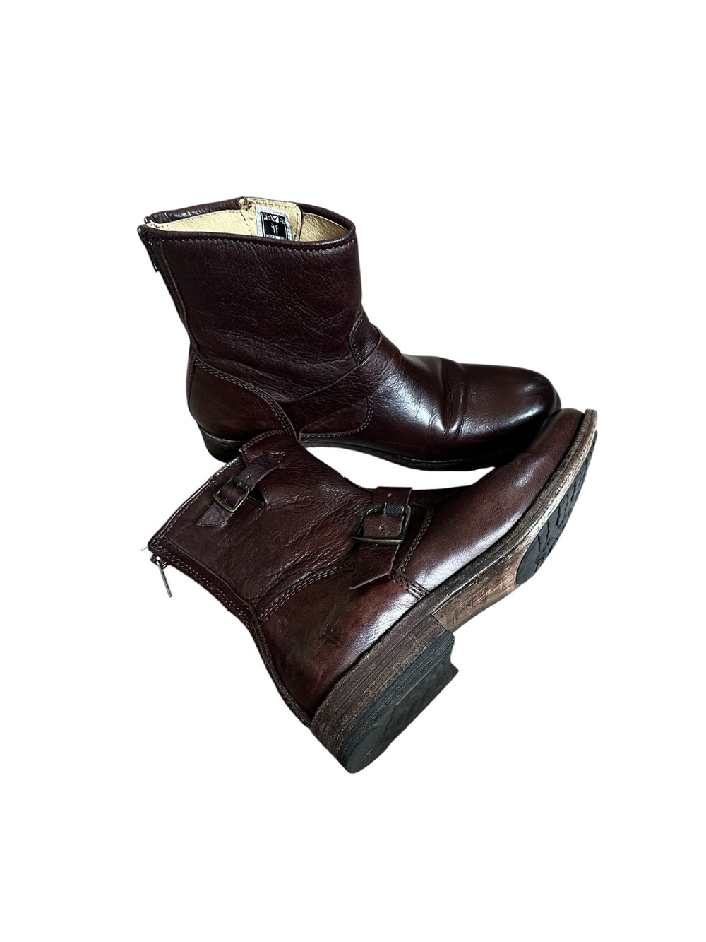 Frye Veronica Ankle Zip Boots Dark Brown Leather Moto Grunge Y2K